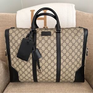 Authentic Gucci brown supreme monogram canvas luggage bag laptop bag unisex